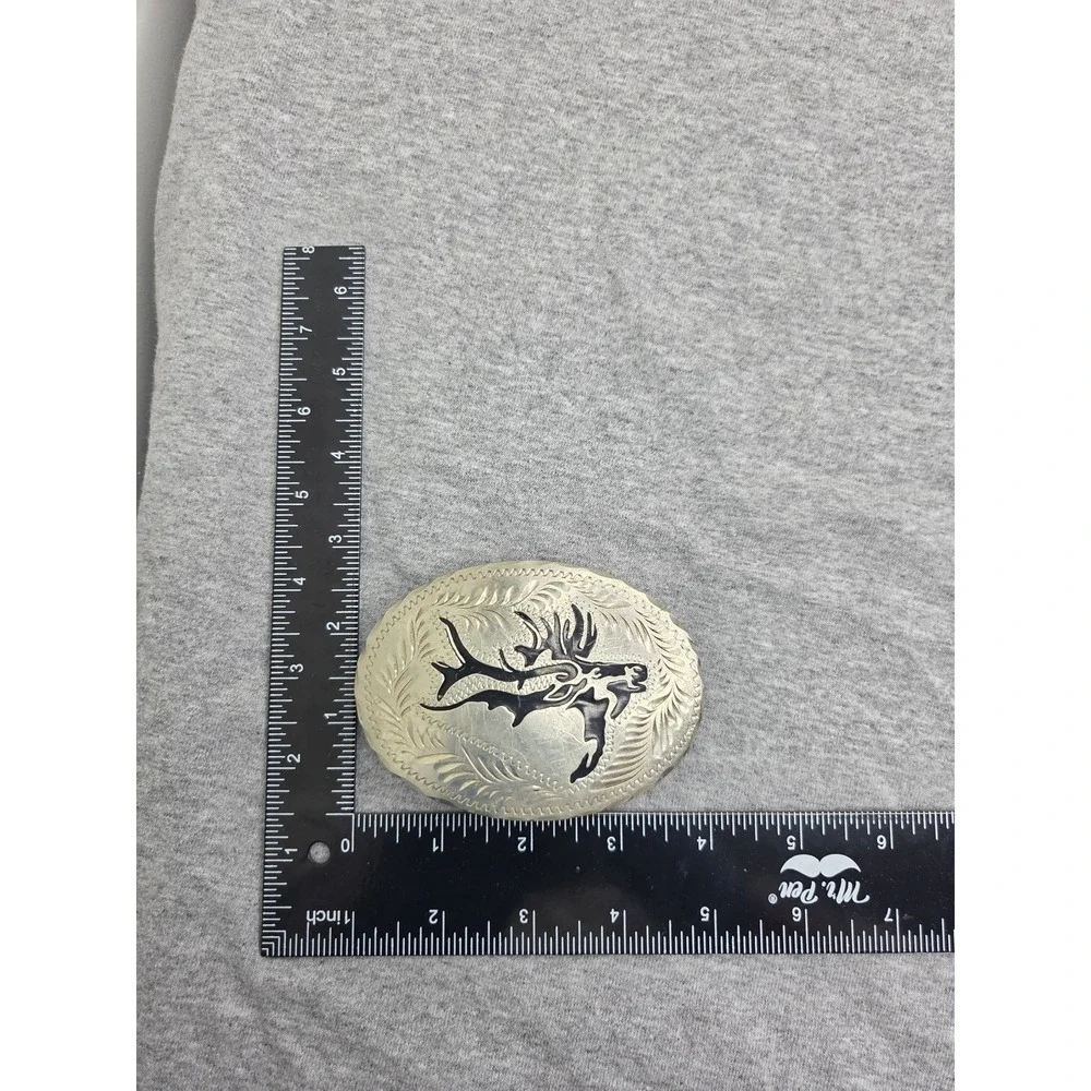 Vintage Handmade Wil-Aren Deer Caribou Onyx Black Inlay Belt Buckle Hunting
